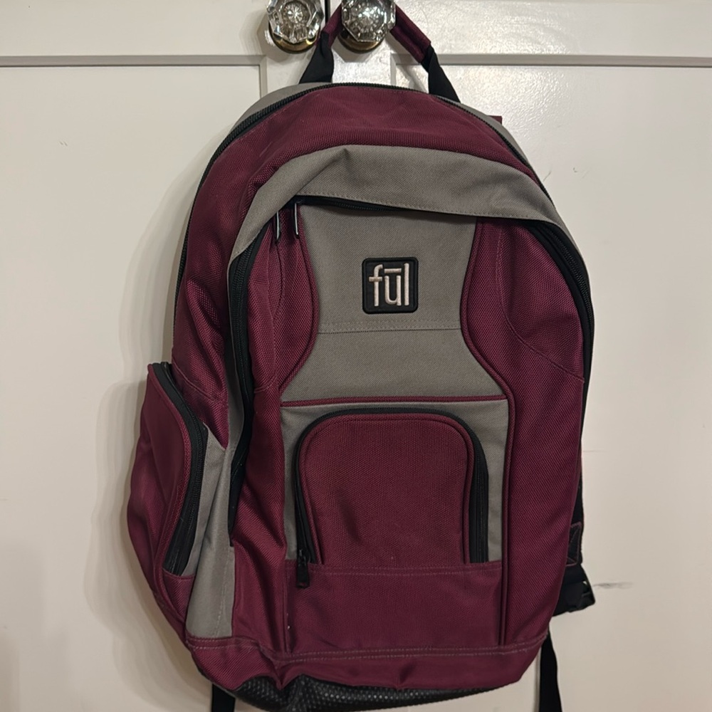 Fūl magenta and gray backpack with padding and pocket for laptop
